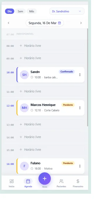 Grade de Agendamentos Mobile - TimeCare Pro